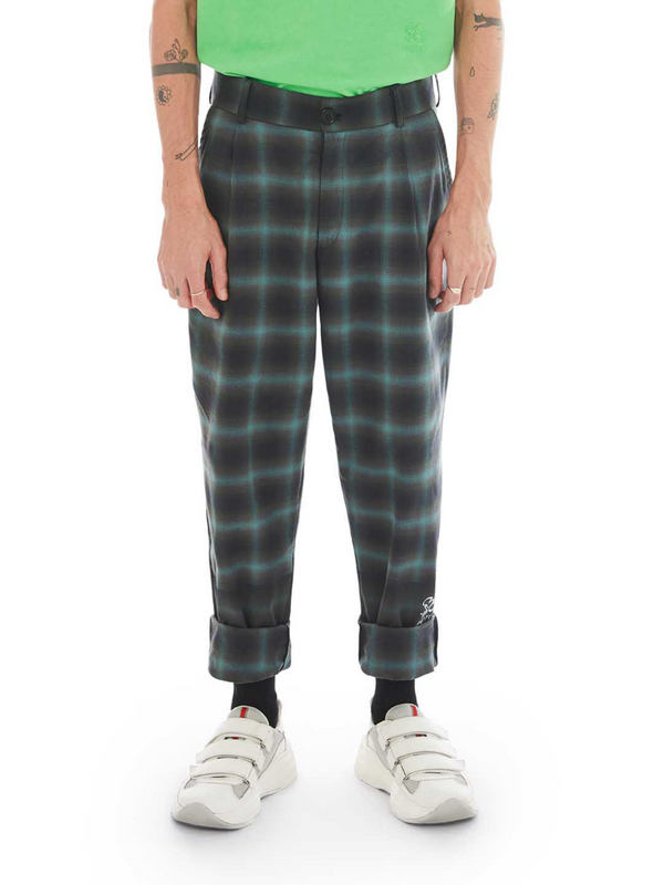 front of green mint pants made from upcycled fabric