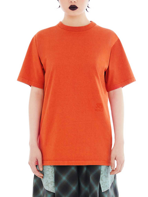 front of orange t-shirt with tonal embroidered monogram 