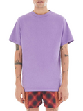 front of purple t-shirt with tonal embroidered monogram 