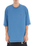 front blue oversized tee with logo print