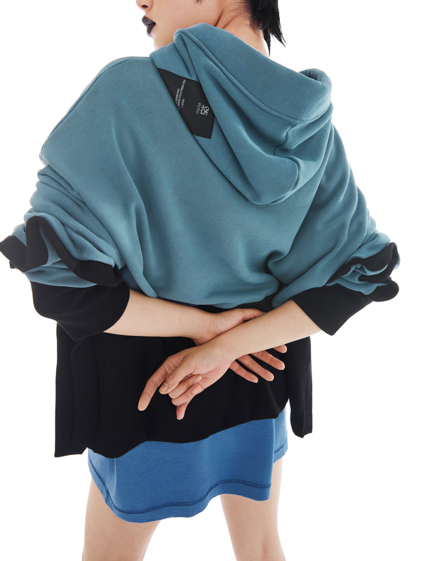 teal and black poncho with maxi slit on the side